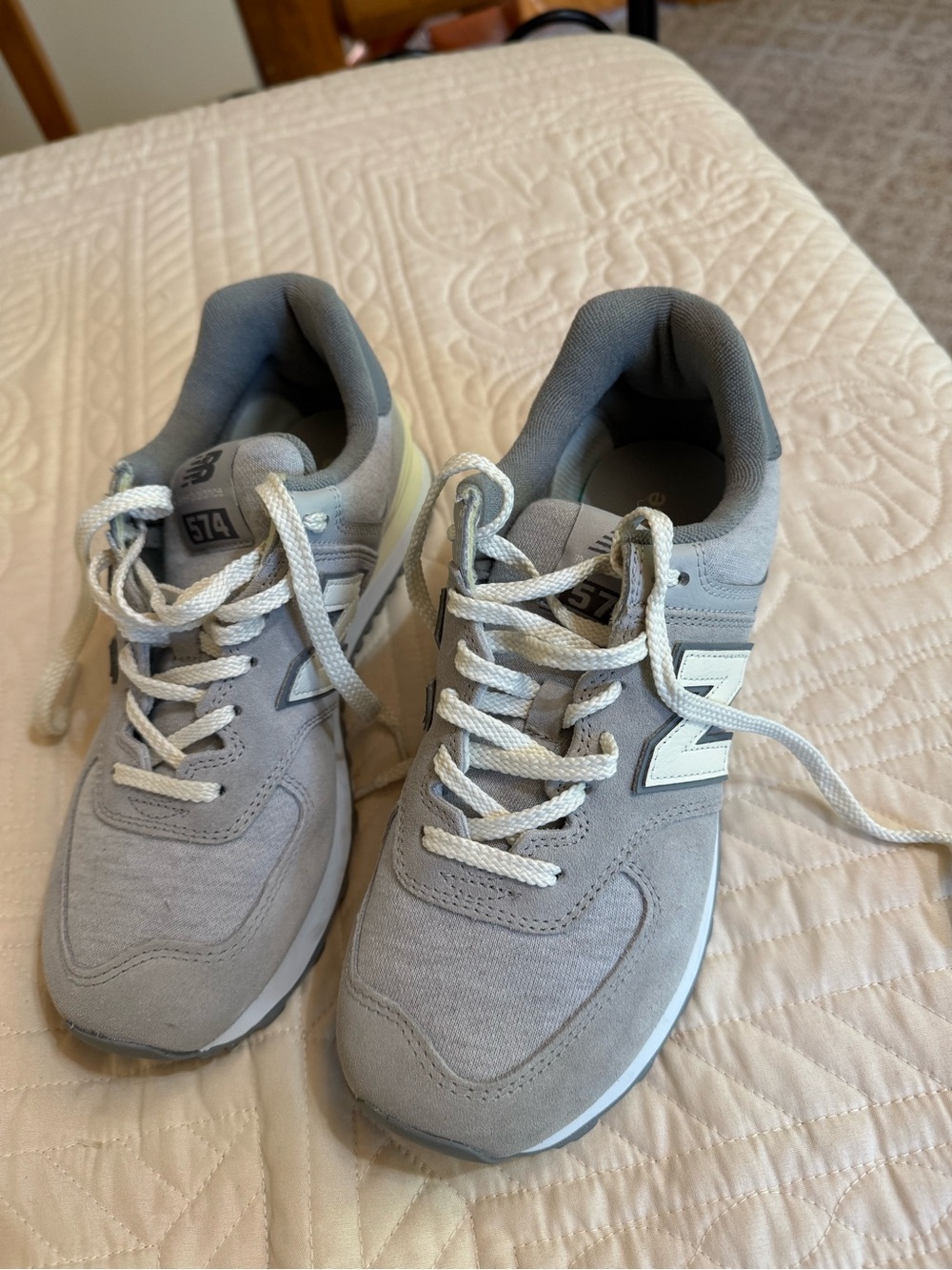 New Balance Grey & Cream Suede Mesh Sneaker